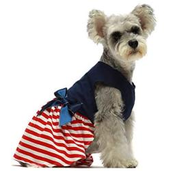 Fitwarm 100% Cotton Striped Dog Dress Doggie Clothes Puppy Vest Dress Pet Cat Apparel Blue Red