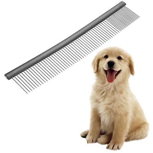 MASTERPETZ Pet Comb, 10 inches Comfortable Grooming Comb with Different-Spaced Rounded Stainless Steel Teeth, Easy Grip and Convenient Grooming for Pets Dog Cat with Medium Coarse Fur