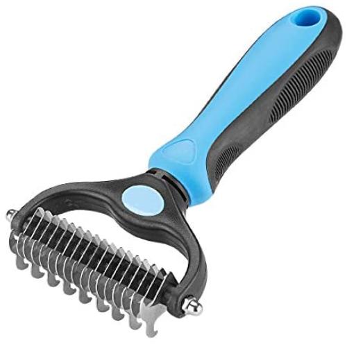 VWMYQ-Pet Grooming Tool - 2 Sided Undercoat Rake for Cats and Dogs - Safe Dematting Comb for Easy Mats & Tangles Removing - No More Nasty Shedding and Flying Hair
