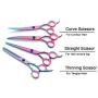 Professional Dog Grooming Scissors Set,Straight, Thinning ,Curved Scissors ,4pcs Set for Dog Grooming (rainbow)