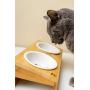 Pawmosa Elevated Bamboo Pet Table with Ceramic Bowls Raised/Anti-Slip Tilted Station Cats/Dogs Food/Drink Water-Resistant Surface Clean Feeding and Good Digestion for Pets
