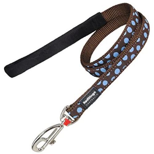 Red Dingo Designer Dog Lead, Blue Spots on Brown (15mm x 1.2m) S