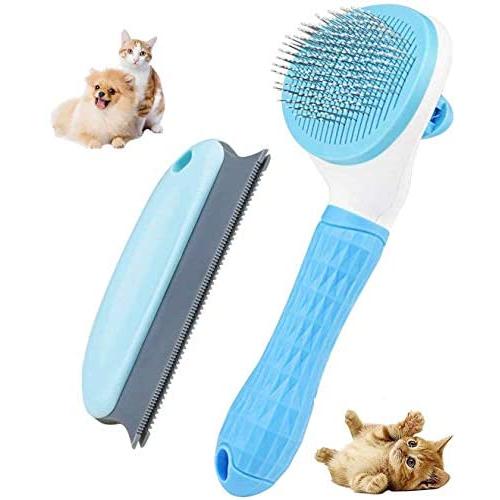 Premium Pets Self Cleaning Slicker Brush, Cat Dog Hair Remover Animal Hair Remover Set, Base Efficient & Great for Daily Grooming - Suitable for Long and Short Hair (Sky & Light Blue)