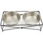 PetRageous 11425SS Farm Fence Non Slip Dog Diner, Metallic, 6.5-Cup Capacity, Two Dishwasher Safe Stainless Steel Bowls, 5.30-Inch Tall Feeder, for Large and Extra Large Dogs and Cats, Black
