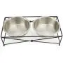 PetRageous 11425SS Farm Fence Non Slip Dog Diner, Metallic, 6.5-Cup Capacity, Two Dishwasher Safe Stainless Steel Bowls, 5.30-Inch Tall Feeder, for Large and Extra Large Dogs and Cats, Black