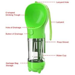 INSHERE Dog Water Bottle 3 in 1 Portable Dog Bowl Pet Water Bottle Travel Dog Water Dispenser with Garbage Bag Storage and Poop Shovel for Walking Hiking Travel Outdoor (Green)