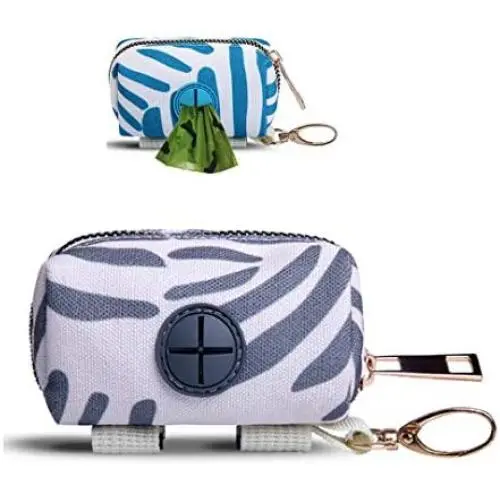 SUNSHINE EVERYDAY Dog Poop Bag Holder Leash Attachment - Fits Any Dog Leash - Includes Free Roll of Dog Bags – Poop Bag Dispenser for Walking, Running or Hiking Accessory (White+Grey)