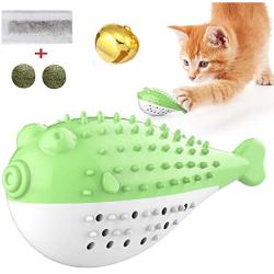 ALAIX Cat Catnip Interactive Chewing Toy, Dental Care Toothbrush for Kitten Kitty Teeth Cleaning, Leaky Food Device, Fish Shape Pet Toy - Oral Care Natural Silicone