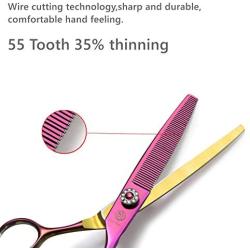 Purple Dragon 6.5'' 55 Tooth Professional Pet Grooming Scissors - Dog Thinning/Blending Shears - Animal Hair Trimmer for Pet Groomer