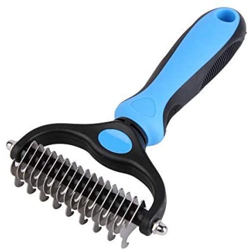 UPSCOOL Dematting Comb with 2 Sided Undercoat Rake for Cats & Dogs,Dematting Tool Gently Removes Loose Undercoat, Mats,Tangles and Knots,No More Nasty Shedding and Flying Hair