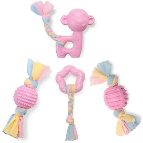 Ctsyuqoo Puppy Teething Cleaning Rope Toys Set Pink Cute Squeaky Dog Toy for Aggressive Chewers Washable Cotton and Rubber Rope Dog Toy (4pcs) Ctsyuqoo Puppy Teething Cleaning Rope Toys Set Pink Cute Squeaky Dog Toy for Aggressive Chewers Washable Cotton and Rubber Rope Dog Toy (4pcs)