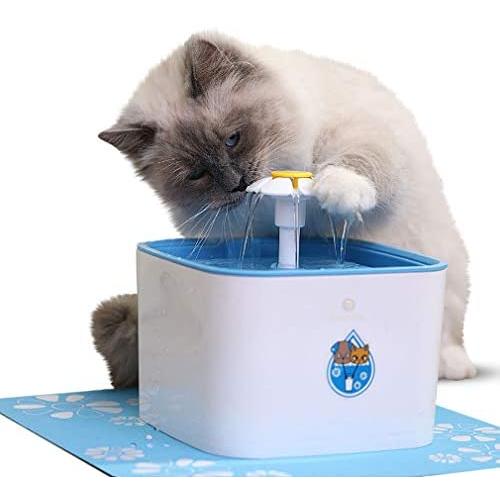 SunGrow Pet Water Fountain with Adorable 13” (33cm) Splash Mat, Very Quiet, Easy to Assemble and Clean, 3 Filters Included, 84oz (2.5 L) Water Reservoir, Vet Recommended, Continuous Fresh Water