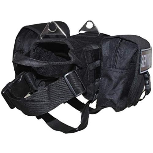 haoyueer Military Tactical Dog Vest Harness Pack Hound Travel Camping Hiking Backpack Saddle Bag Rucksack & Label Patches for Medium & Large Dogs