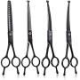 Moontay 7 Inches Dog Grooming Scissors Set, Reversible Thinning, Chunking, Curved, Straight Cat Pet Fur Trimming Blender Chunker Shears for Grooming Full Body, Professional Quality