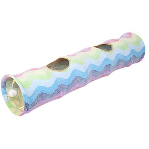 eecoo Cloth Colorful Rainbow Ring Paper Scratch Resistant Collapsible Cat Tunnel Tube Playing Hiding Cat Tunnel pet Tube Collapsible Play Toy Indoor Outdoor Toys (Colorful)
