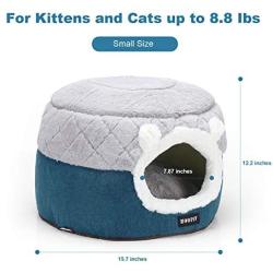 Premium Soft Rabbit Hair Cat Bed Cave Cat Tent and Cat Sofa for Indoor Kittens and Cats (Small/Medium) Grey and Blue