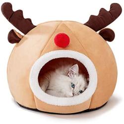 HIPIPET Kitten Bed Cave Bed for Cats & Dogs, Cat Hut/Covered Cat Bed Caves with Removable Washable Cushioned Pillow, Indoor Cat House for Pets