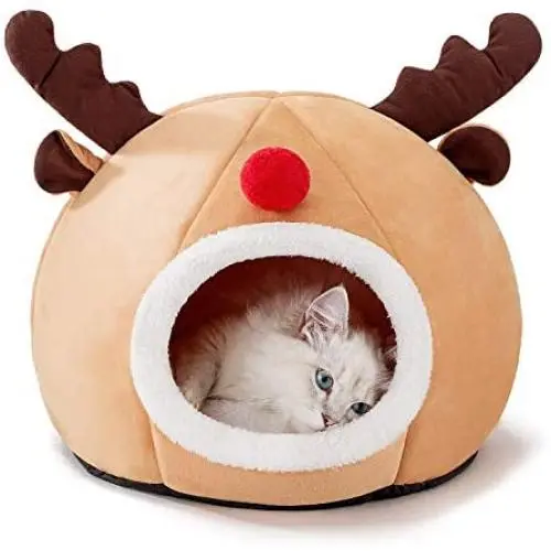 HIPIPET Kitten Bed Cave Bed for Cats & Dogs, Cat Hut/Covered Cat Bed Caves with Removable Washable Cushioned Pillow, Indoor Cat House for Pets