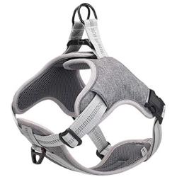 BELPRO Dog Harness No Pull, Reflective Vest Harness with 2 Metal Leash Hooks,Adjustable Soft Padded Pet Vest for Small Medium Dog (S, Gray)