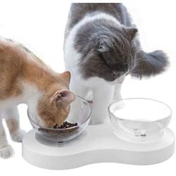 Raised Pet Feeding Bowls for Cats and Small Dogs - Food Grade Material 20° Tilted Elevated Dog Cat Food and Water Bowls Stand Feeder Dish with Anti Slip Feet