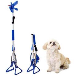 Doggie Walk Bags Dog Pooper Scooper for Large Dogs, Heavy Duty, Made in USA, Lightweight Metal Material, Folds in Half, Self Standing, Adjustable Strap, Blue Scented Tie Handle Dog Poop Bags Included