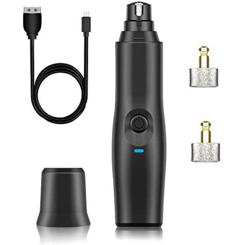 Dog Nail Grinder,Electric Dog Nail Trimmer, USB Rechargeable 2-Speed Pet Nail Trimmer Low Noise/Replaceable Grinding Head for Small Medium Large Dogs & Cats