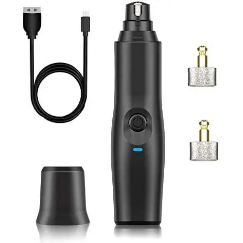 Dog Nail Grinder,Electric Dog Nail Trimmer, USB Rechargeable 2-Speed Pet Nail Trimmer Low Noise/Replaceable Grinding Head for Small Medium Large Dogs & Cats
