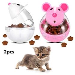 PORTOWN 4 Pcs Cat Food Ball Dispenser, Small Cat Food Balls Slow Feeder Mice Shaped Tumbler Cat Food Toy Cat Treat Toy Feeder Toy for Interactive IQ Treat Training(Pink,White)