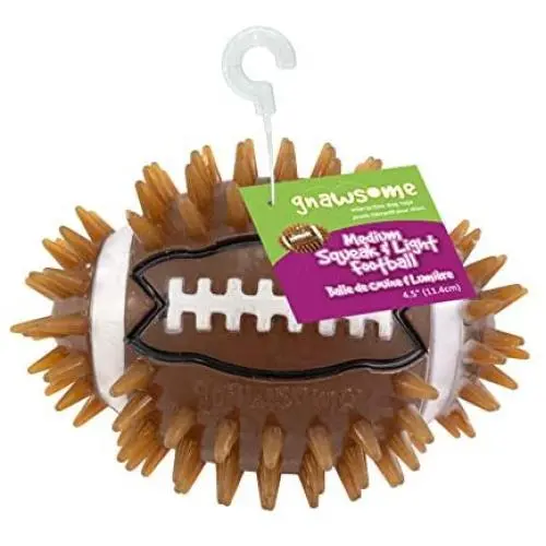 Gnawsome 4.5'' Spiky Squeak & Light Football for Dogs - Durable, Rubber Bouncy Puppy Fetch & Chew Toy for Your Pet, Colors Will Vary Gnawsome 4.5'' Spiky Squeak & Light Football for Dogs - Durable, Rubber Bouncy Puppy Fetch & Chew Toy for Your Pet, Colors Will Vary