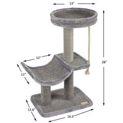 Catry Cat Tree Cradle Bed with Natural Sisal Scratching Posts and Teasing Rope for Kitten