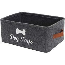 Brabtod Felt Dog Toys Storage Bins with Leather Handle, Dog Cat Toys Clothes Blankets Pet Toys leashes and Food