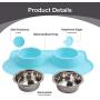 Pet Food and Water Bowls with 2 Stainless Steel Bowl & No Spill Non-Skid Silicone Mat Dog Cat Puppy Kitten Double Feeding Bowl 350ml x 2 (Blue)