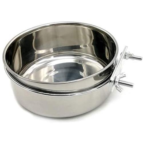 Mrli Pet Food & Water Bird Cup with Clamp Holder Stainless Steel Coop Cup Feeding Dish Feeder for Parrot Macaw African Greys Budgies Parakeet Cockatiels Conure Lovebird Finch Small Animal Cage Bowl