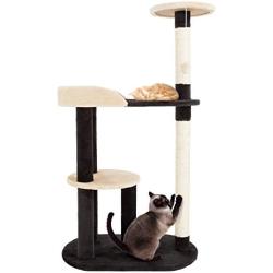 PETMAKER Cat Tree 3 Tier with 2 Scratching Posts, 42.25'', Black and Tan