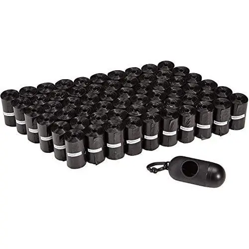 Amazon Basics Unscented Standard Dog Poop Bags with Dispenser and Leash Clip, 13 x 9 Inches, Black - Pack of 900 (60 Rolls)