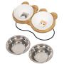 Jemirry Ceramic Titl Angle Elevated Raised Pet Bowl with Wood Stand for Cats and Puppy, Cat Food Water Basic Bowl