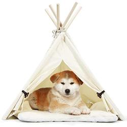 Tangkula Pet Teepee, Pent Tent w/Thick & Anti-Slip Cushion, Portable Pet House w/Stable Structure for Puppy Cat Rabbit, Washable Indoor Outdoor Pet Sleep Bed Luxury Cozy Cave