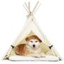 Tangkula Pet Teepee, Pent Tent w/Thick & Anti-Slip Cushion, Portable Pet House w/Stable Structure for Puppy Cat Rabbit, Washable Indoor Outdoor Pet Sleep Bed Luxury Cozy Cave