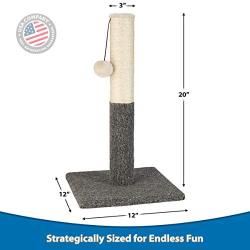 PAWBEE Cat Scratching Post - 20” Kitty Scratch Pole with Natural Sisal Rope and Hanging Ball Toy - Carpet Covered Heavy Anti-tip Base - Sturdy Scratcher Pole Tower for Small Cats and Kittens