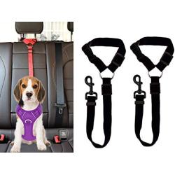 SUYTIPE 2 Packs Dog Cat Safety Seat Belt Strap Car Headrest Restraint Adjustable Nylon Fabric Dog Restraints Vehicle Seatbelts Harness