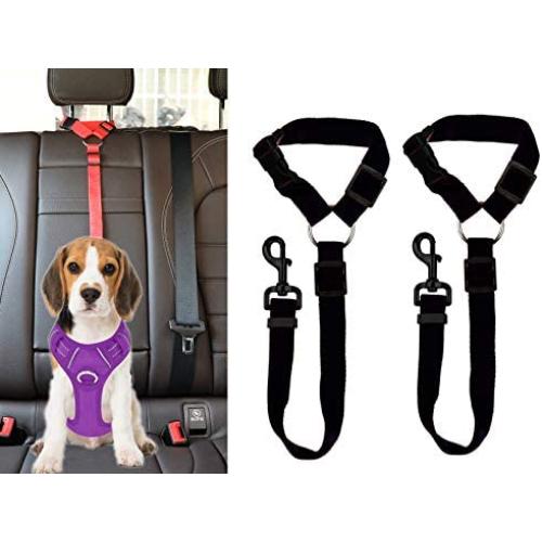 SUYTIPE 2 Packs Dog Cat Safety Seat Belt Strap Car Headrest Restraint Adjustable Nylon Fabric Dog Restraints Vehicle Seatbelts Harness