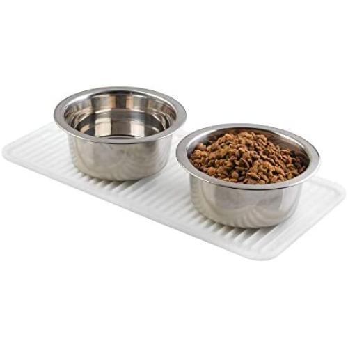 mDesign Premium Quality Pet Food and Water Bowl Feeding Mat for Cats and Kittens - Waterproof Non-Slip Durable Silicone Placemat - Raised Edges, Food Safe, Non-Toxic - Small - Clear