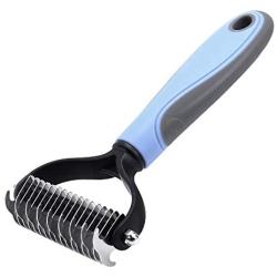 Pet Grooming Tool, 2 Sided Professional Undercoat Rake for Cats & Dogs, Safe and Effective Dematting Comb, for Easy Mats & Tangles Removing, Long Short Haired Pets (Blue)