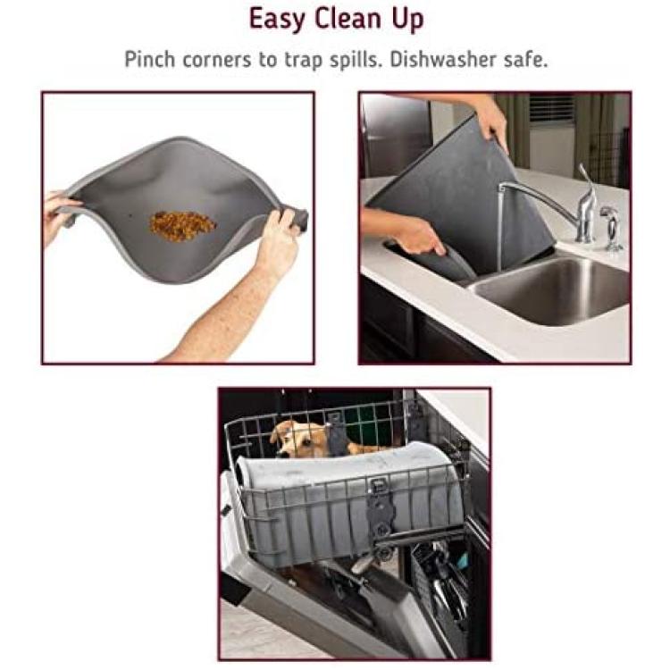 Leashboss Splash Mat Dog Food Silicone Tray with Tall Lip - Gray