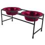 Platinum Pets Double Diner Feeder with Stainless Steel Cat Bowls, 6 oz, Raspberry
