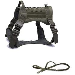 RubRab Tactical Dog Harness and Bungee Dog Leash Set for Large Medium Dogs MOLLE Vest for Service Training Military Dogs Adjustable Tactical Vest