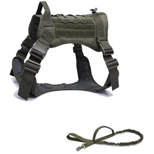 RubRab Tactical Dog Harness and Bungee Dog Leash Set for Large Medium Dogs MOLLE Vest for Service Training Military Dogs Adjustable Tactical Vest