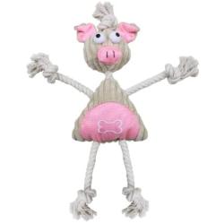 PET LIFE Pig Mannequin Eco-friendly Natural Jute and Rope Squeak Chew Tugging Pet Dog Toy, One Size, Pink