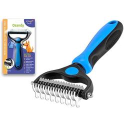 Osandy Pet Grooming Tools - 2 Sided Undercoat Rake for Dogs and Cats with Medium and Long Hair - Easy for Removing Undercoat Mats Tangles and Shedding