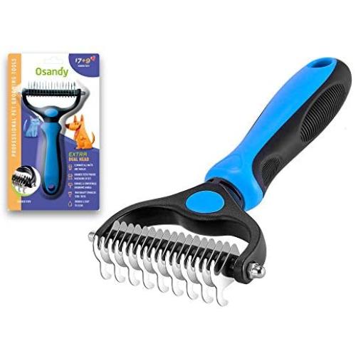 Osandy Pet Grooming Tools - 2 Sided Undercoat Rake for Dogs and Cats with Medium and Long Hair - Easy for Removing Undercoat Mats Tangles and Shedding